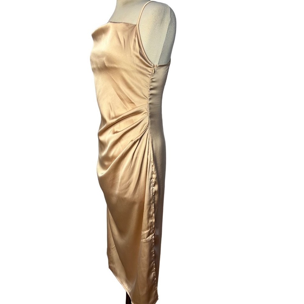 SHEIN Dress Petite Large Tan Sheath Midi adj Straps Zip Scoop Neck - Picture 2 of 15